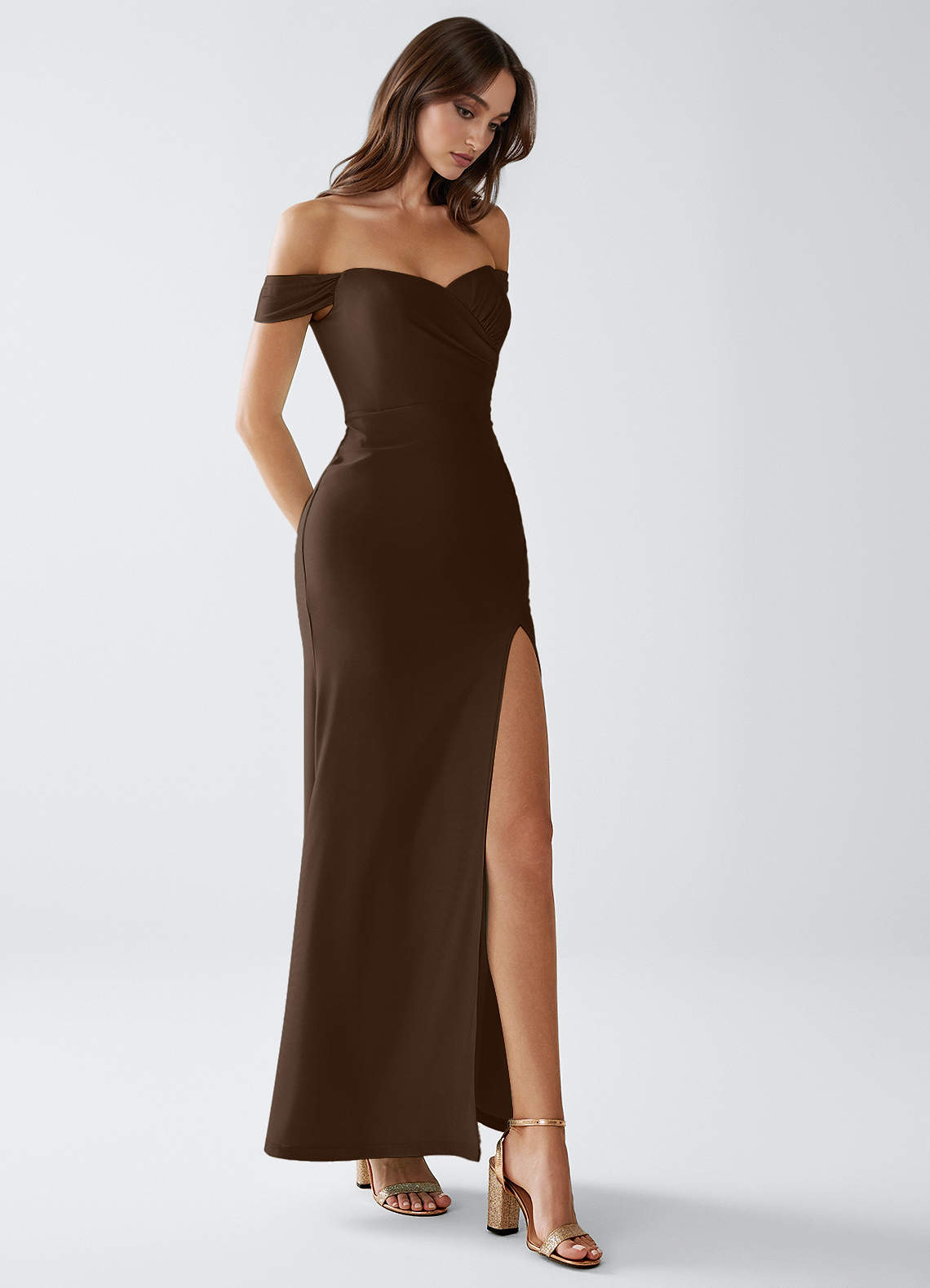 Crala Sheath Corset Stretch Knit Evening Dress in Ganache