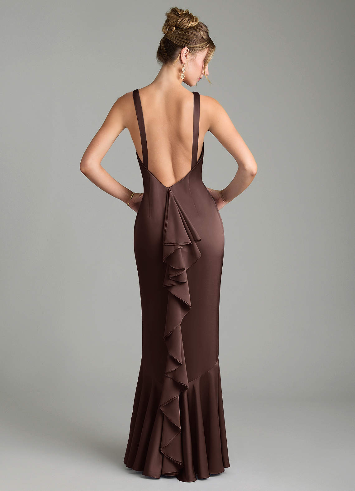 Tamera Mermaid Boat-Neck Stretch Satin and Chiffon Bridesmaid Dress in Ganache