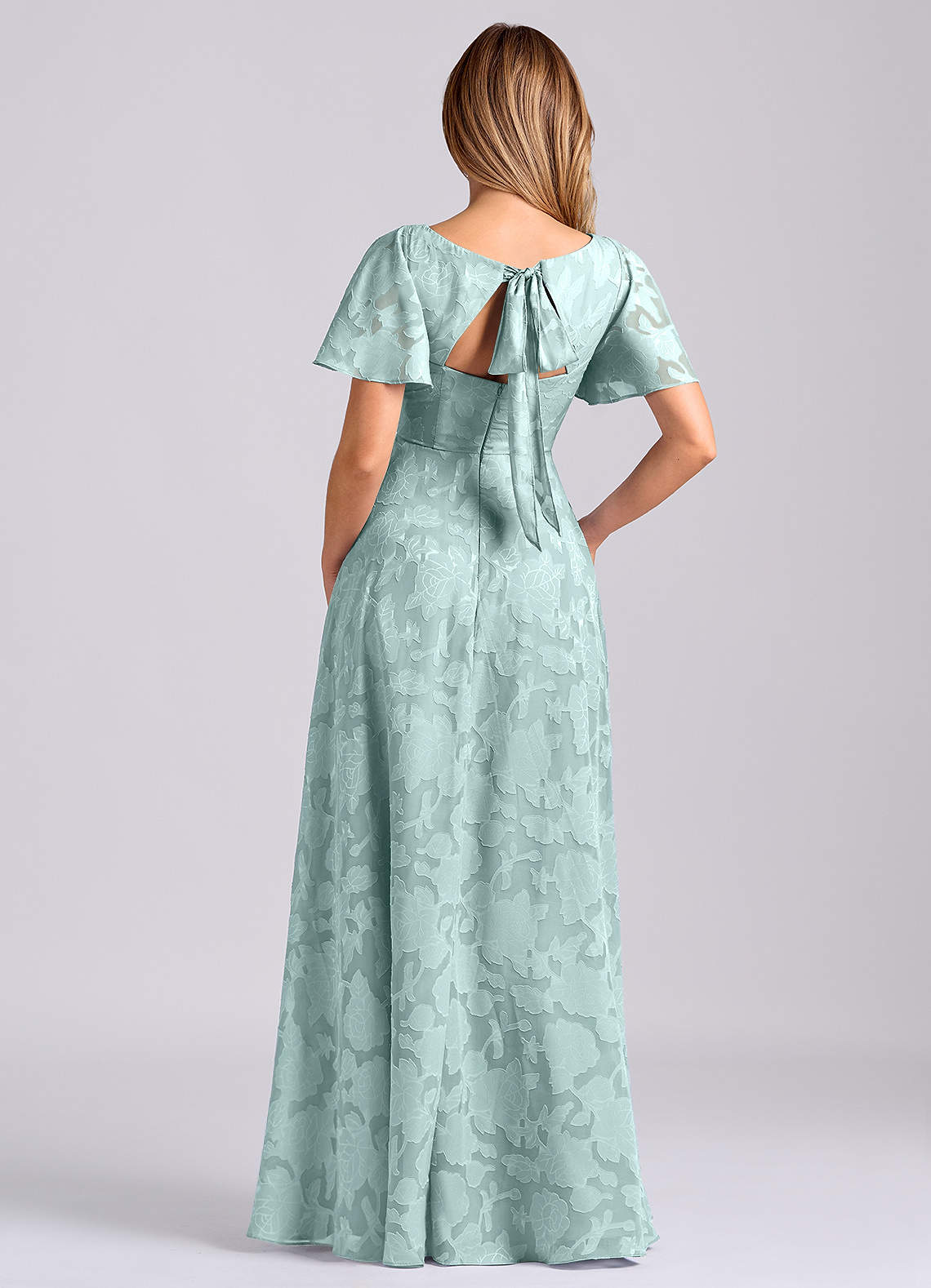 Kimber A-Line V-Neck Floral Burnout Bridesmaid Dress
