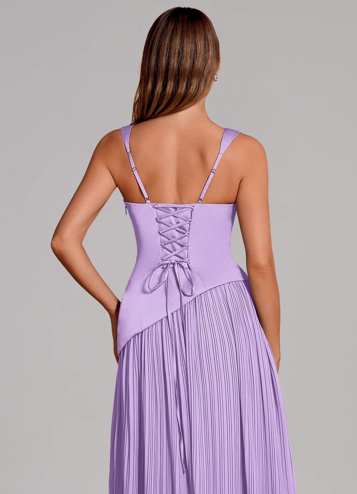 Stephanie A-Line Square-Neck Stretch Satin and Chiffon Bridesmaid Dress in Lilac