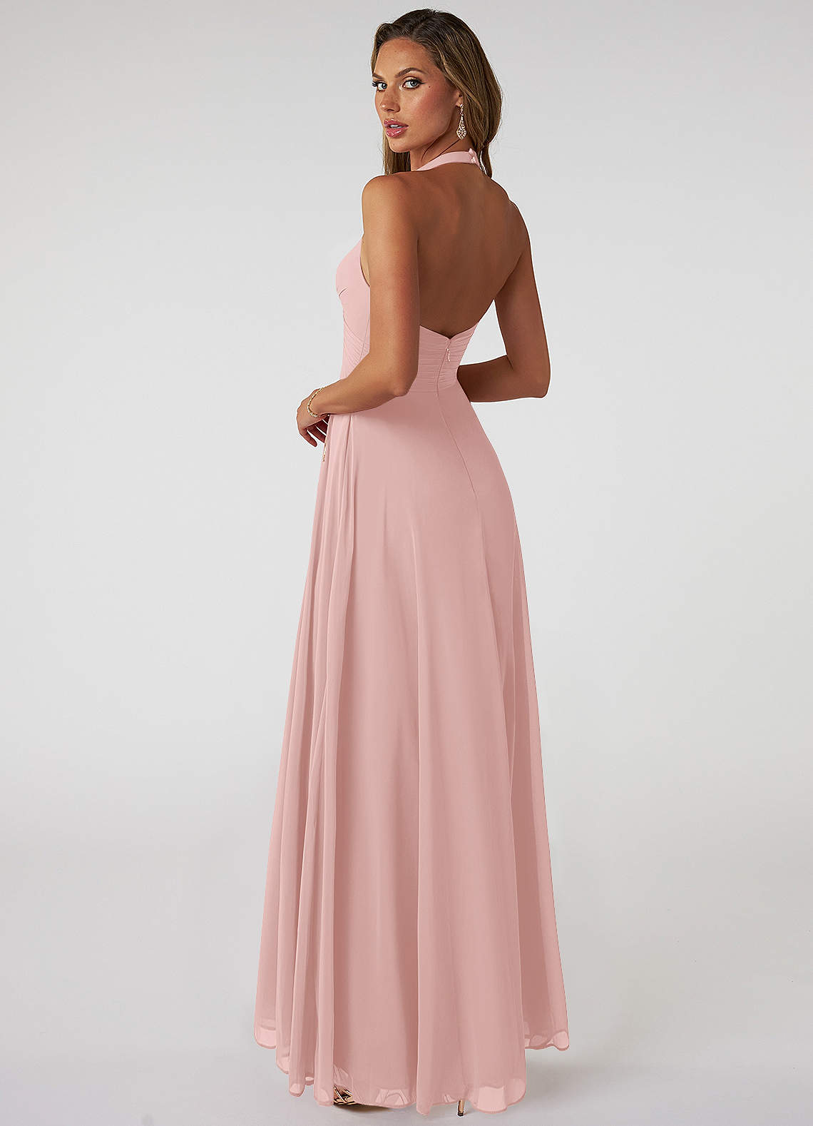 Tessie A-Line V-Neck Chiffon Bridesmaid Dress in Powder Pink