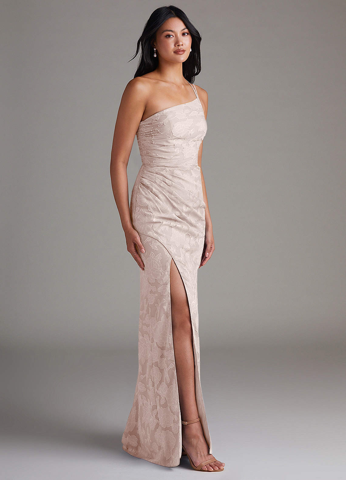 Eren Sheath One-Shoulder Floral Burnout Bridesmaid Dress in Blushing Pink