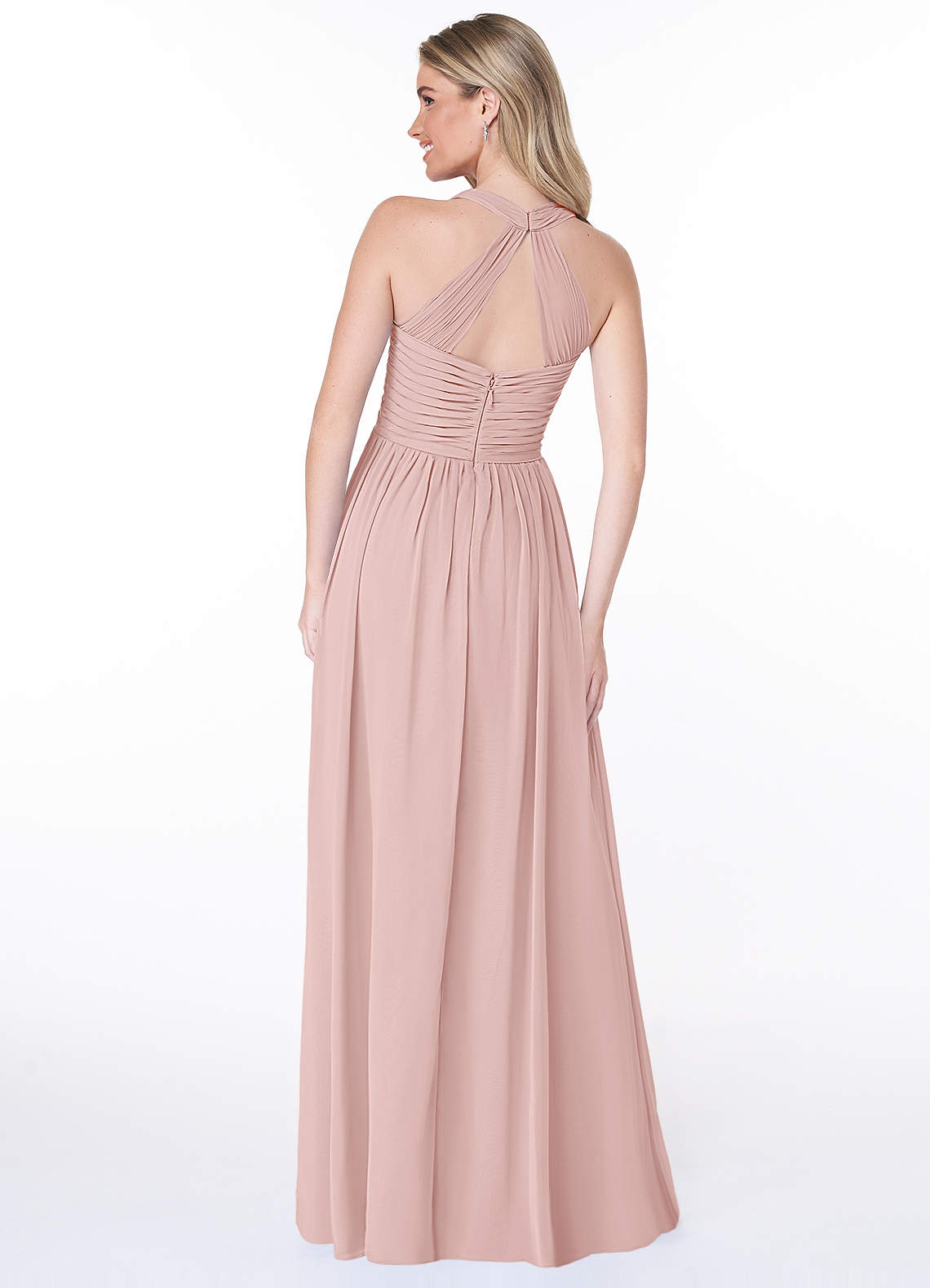 Jaclyn A-Line Halter Chiffon Bridesmaid Dress in Powder Pink