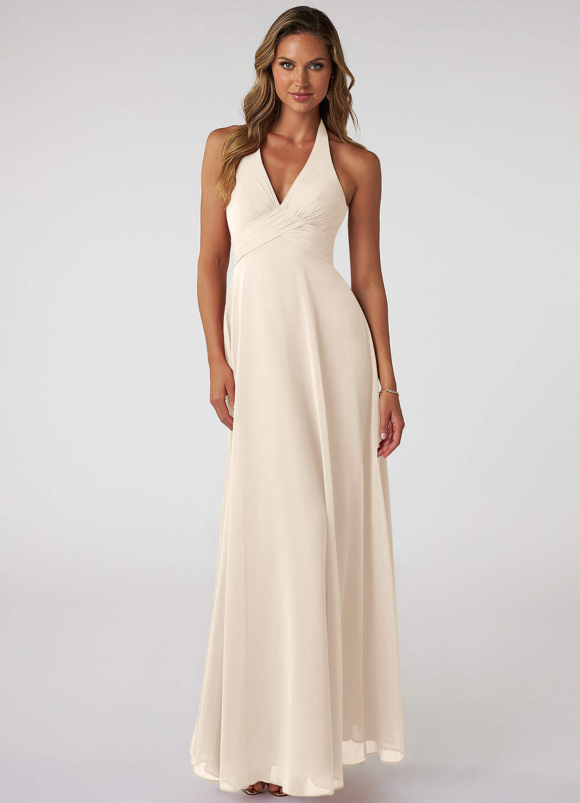 Tessie A-Line V-Neck Chiffon Bridesmaid Dress in White Alabaster