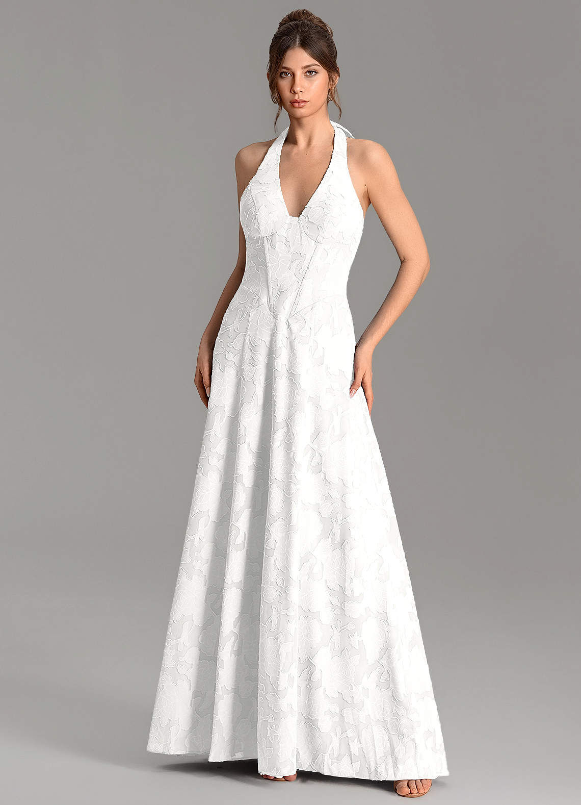 Nia A-Line V-Neck Floral Burnout Bridesmaid Dress in white