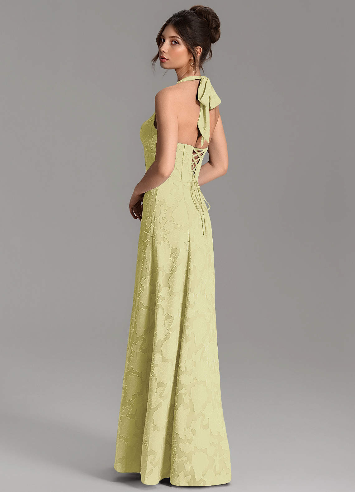 Nia A-Line V-Neck Floral Burnout Bridesmaid Dress in Lemon Sorbet