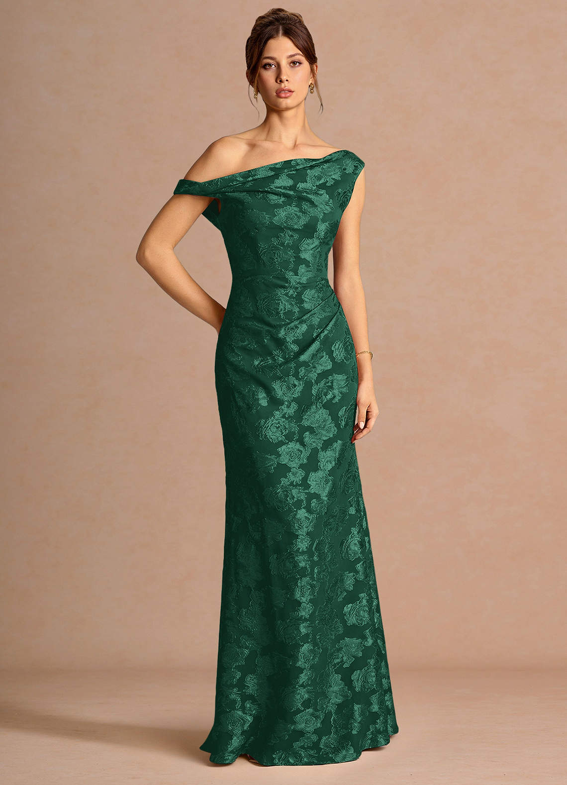 Kismet Mermaid One-Shoulder Fil Coupé Wedding Guest Dress in Hunter Green