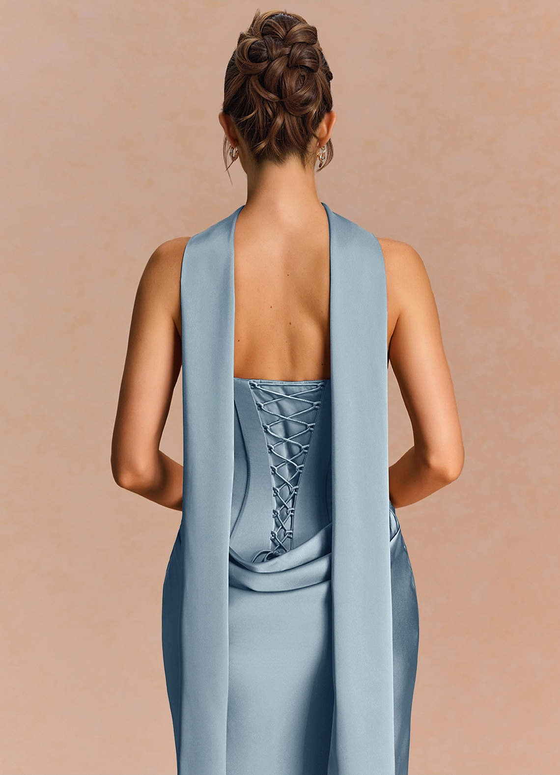 Euphemia Mermaid Strapless Stretch Satin Evening Dress in Powder Blue