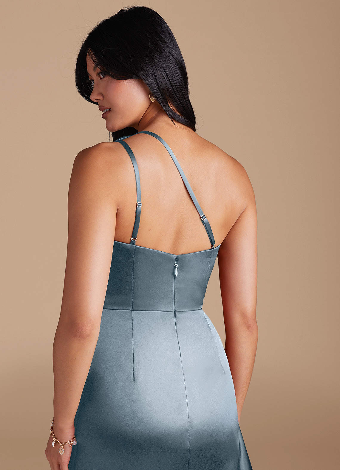 Latrice Sheath One-Shoulder Metallic Satin Bridesmaid Dress in Twilight