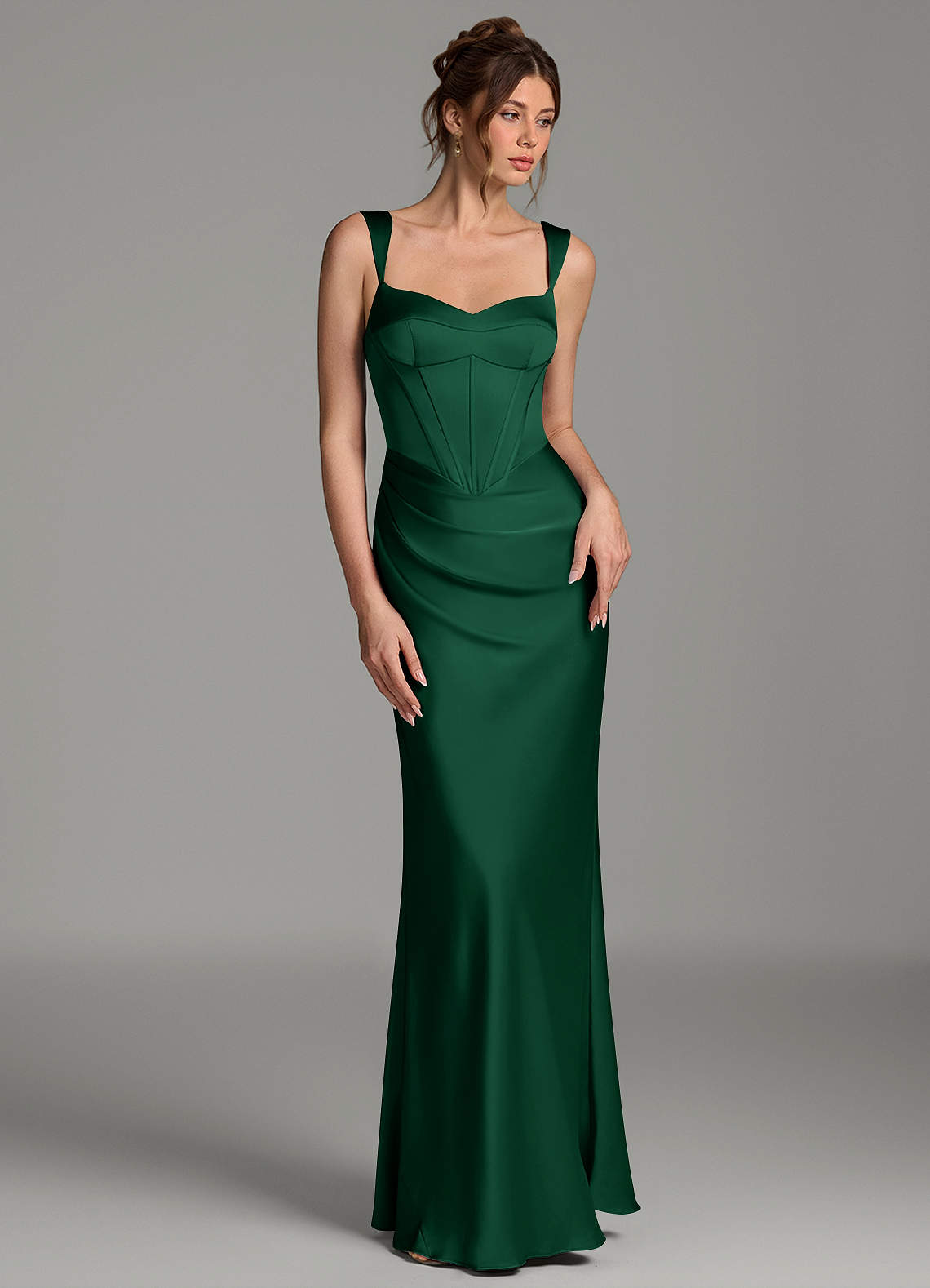 Mela Sheath Sweetheart Stretch Satin Bridesmaid Dress in Dark Green