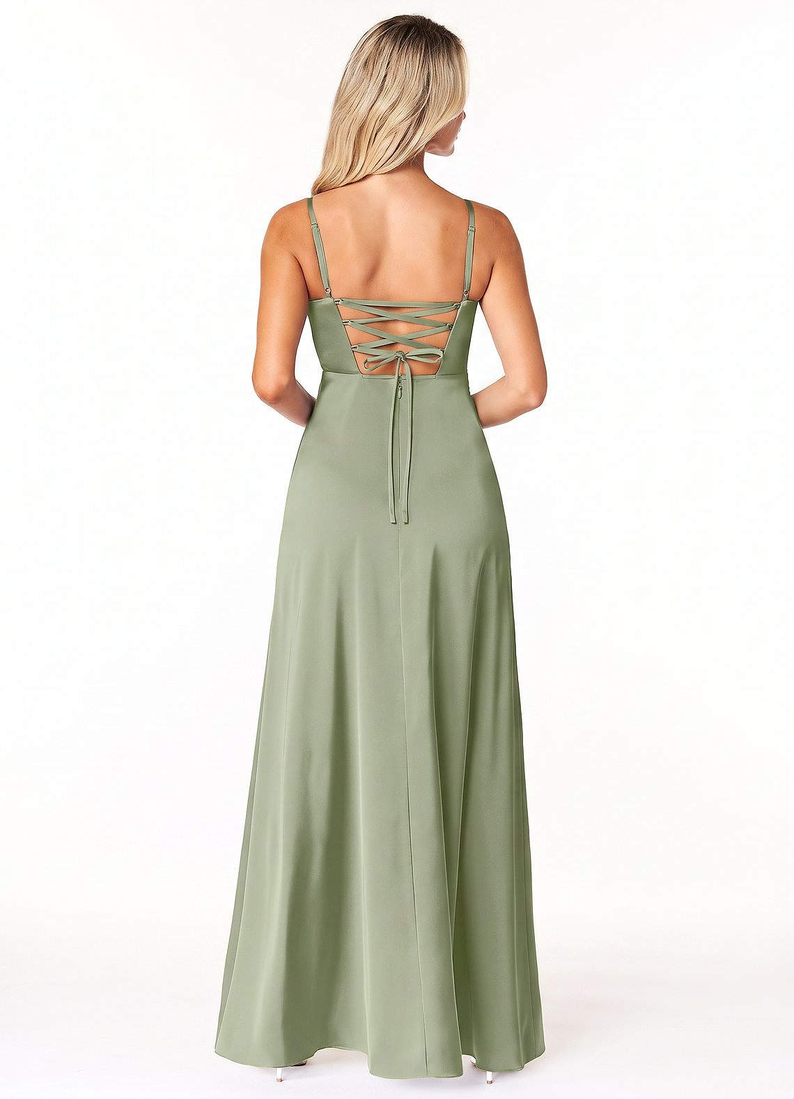 Marchella A-Line V-Neck Stretch Satin Bridesmaid Dress in Pistachio