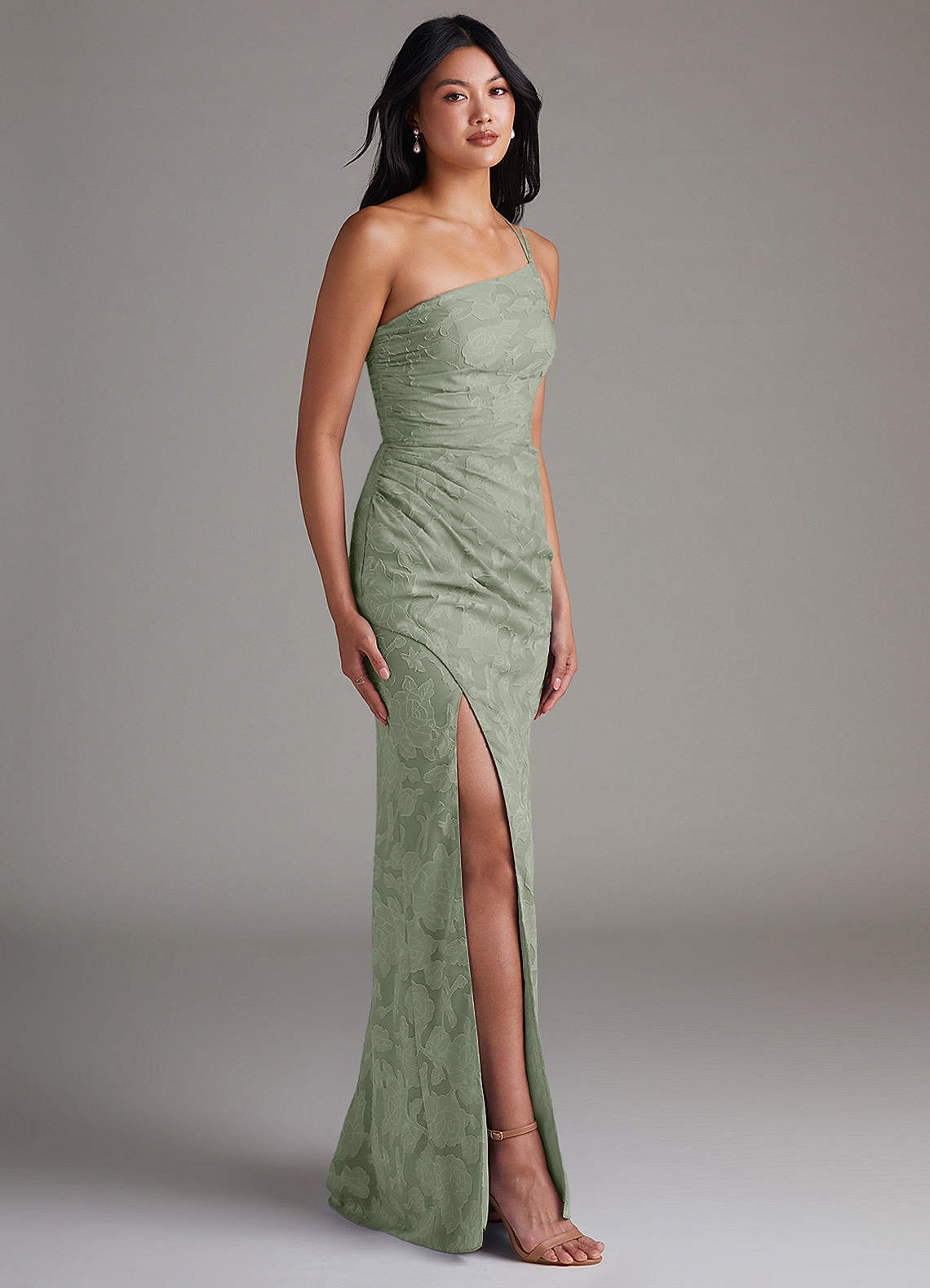 Eren Sheath One-Shoulder Floral Burnout Bridesmaid Dress in Agave