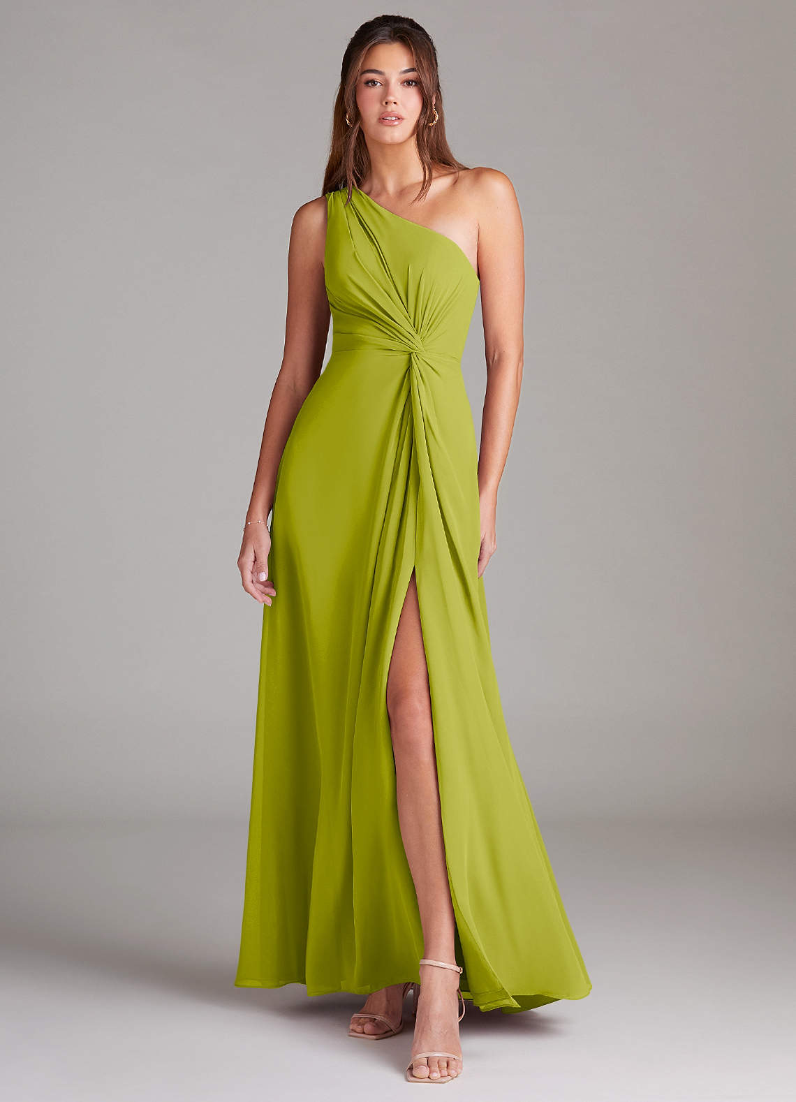 Brooke A-Line One-Shoulder Chiffon Bridesmaid Dress in Lemongrass