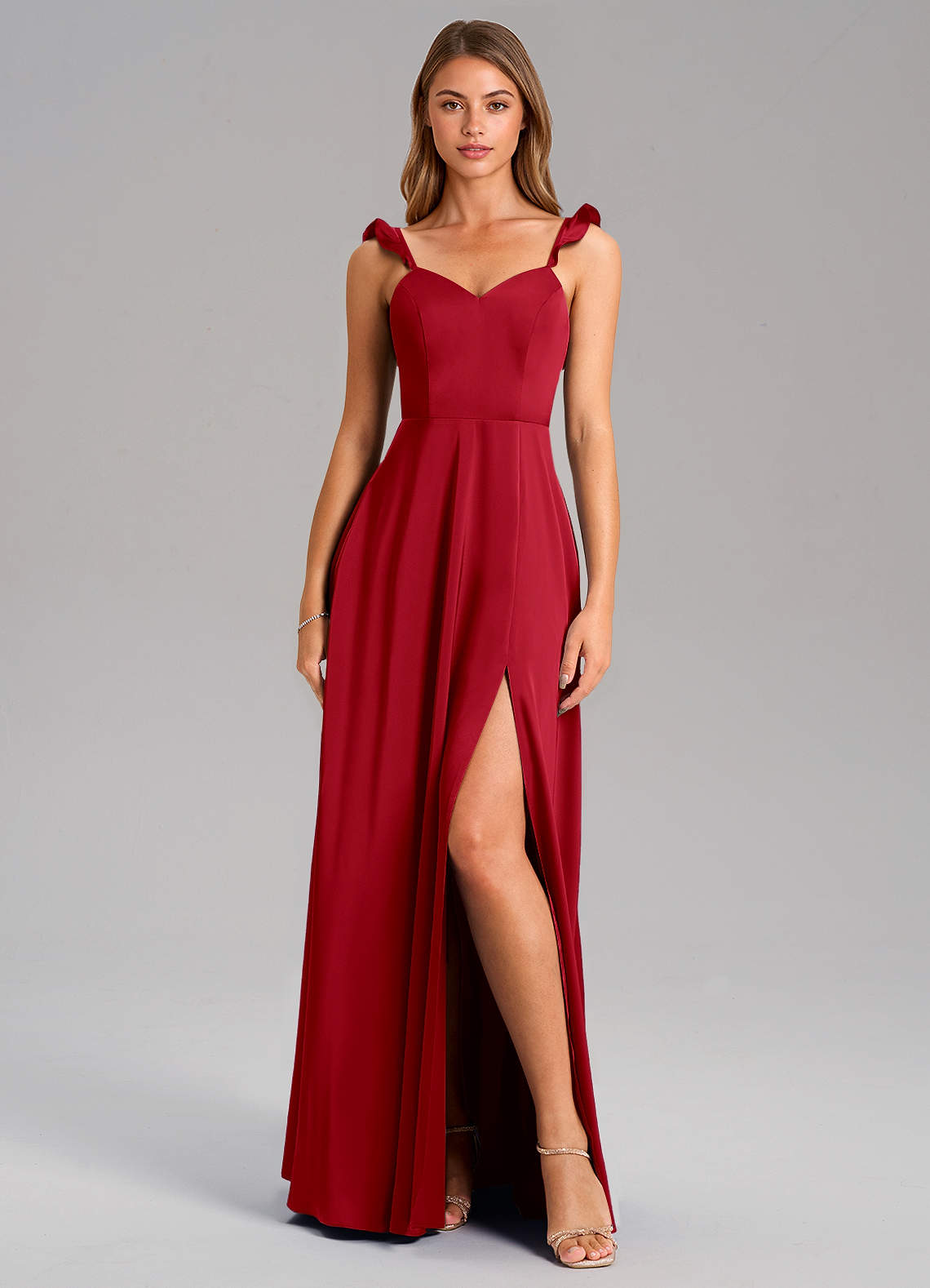 Everett A-Line V-Neck Chiffon Bridesmaid Dress in Scarlet