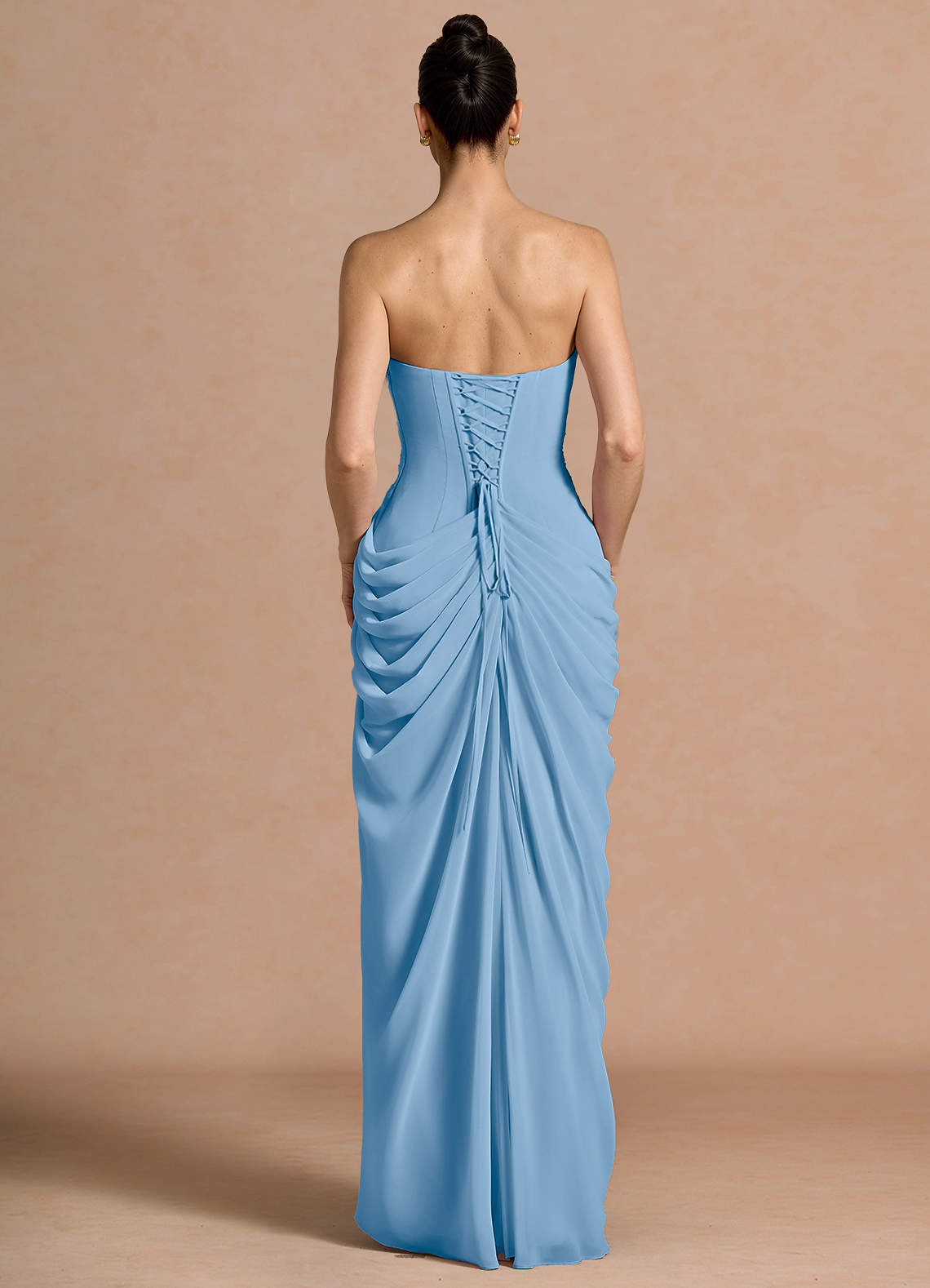 Kaavia Column Pleated Chiffon Maxi Evening Dress in Haze blue