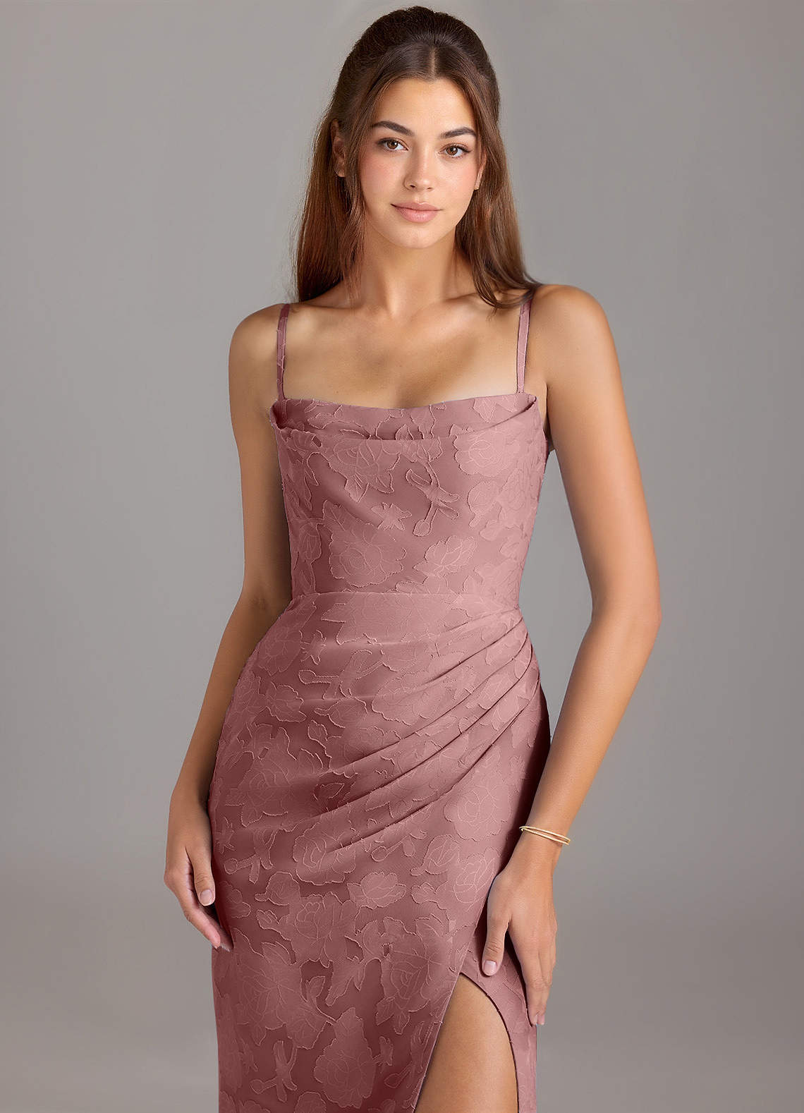 Leonis Sheath Strapless Floral Burnout Bridesmaid Dress in dusty rose