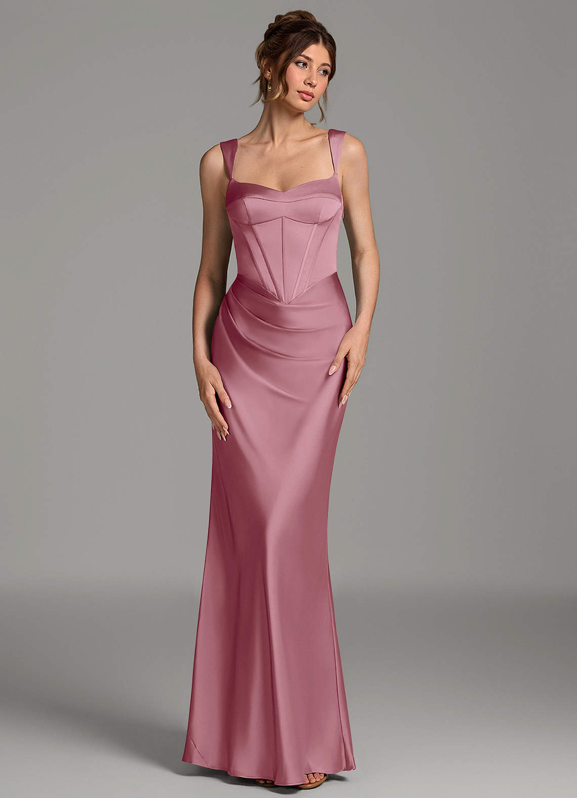 Mela Sheath Sweetheart Stretch Satin Bridesmaid Dress in Vintage Mauve