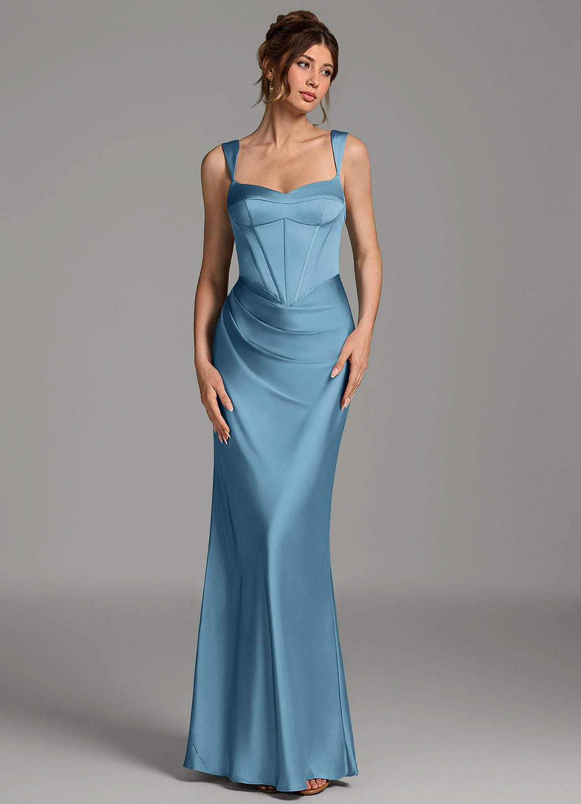 Mela Sheath Sweetheart Stretch Satin Bridesmaid Dress in Steel Blue
