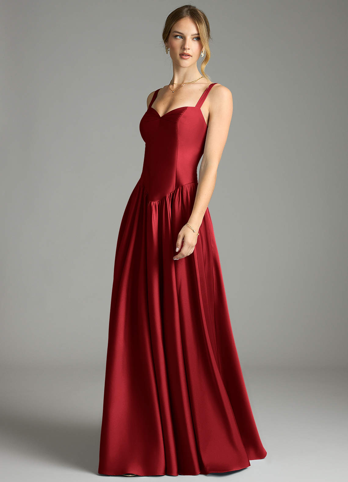 Evadina A-Line Sweetheart Stretch Satin Bridesmaid Dress in Scarlet
