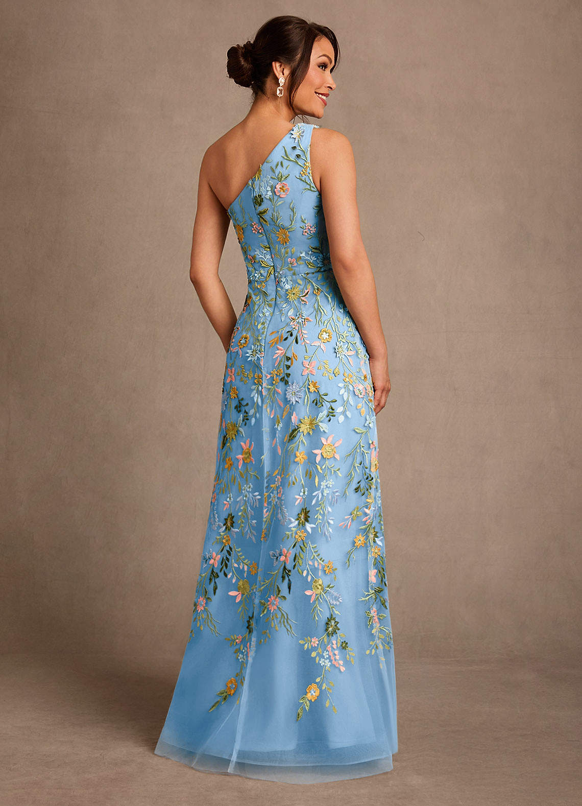 Bertie A-Line One-Shoulder Lace Mother of the Bride Dress in Powder Blue