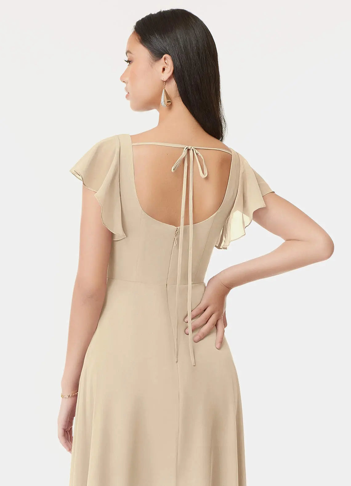 Bondi A-Line Square-Neck Chiffon Bridesmaid Dress in Champagne