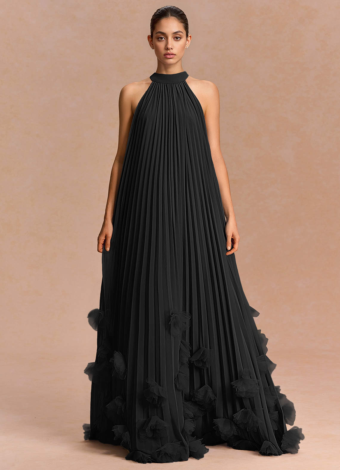 Lucette A-Line Halter Chiffon Evening Dress in Haze blue
