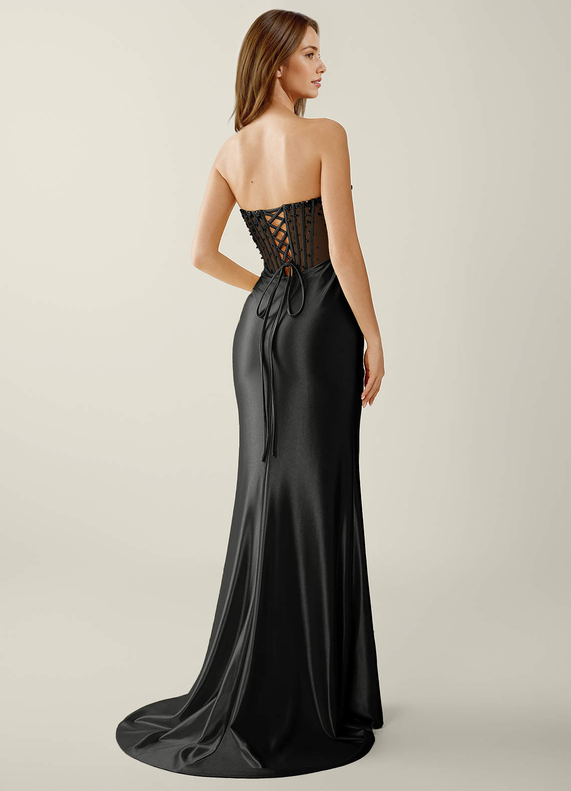 Willa Mermaid Strapless Sequined Satin Evening Dress in black