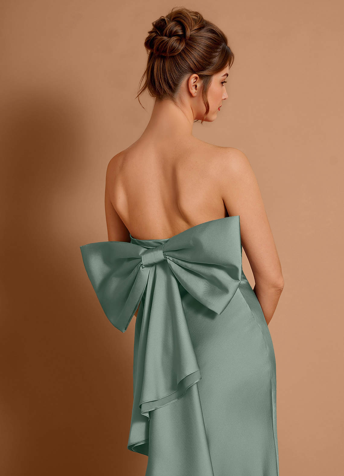 Aveline Mermaid Strapless Stretch Satin Evening Dress in Vintage Sage