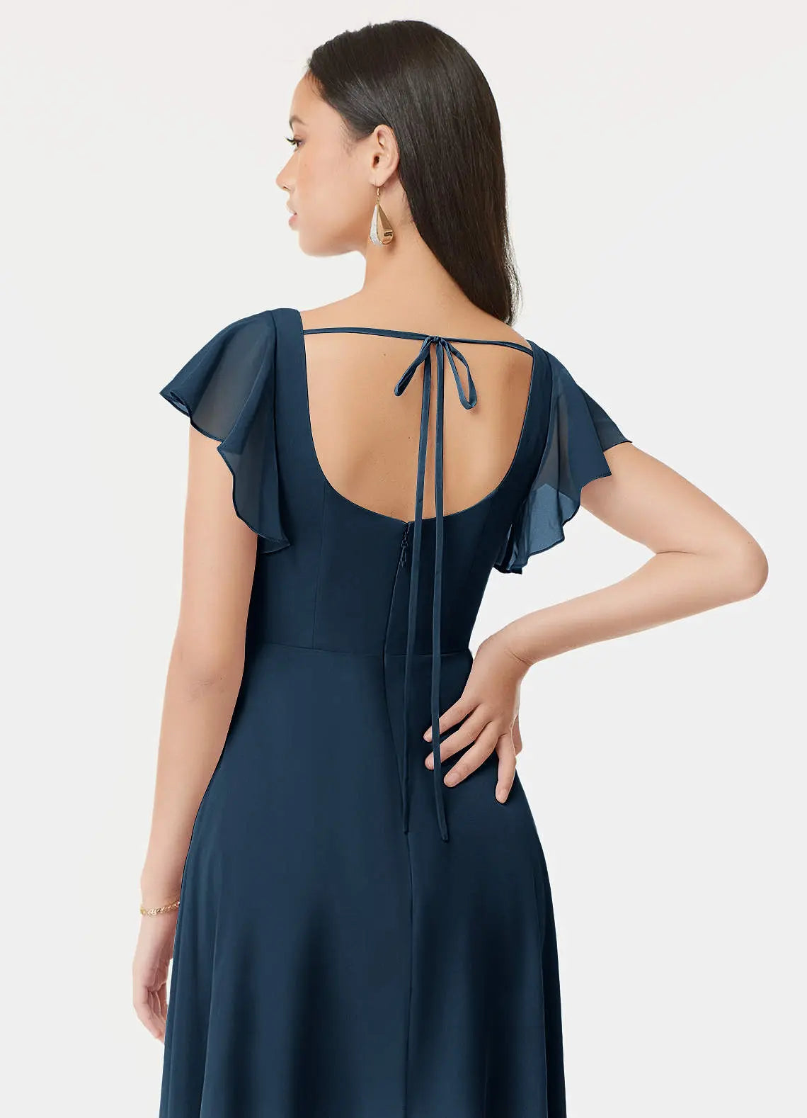 Bondi A-Line Square-Neck Chiffon Bridesmaid Dress in Dark Navy