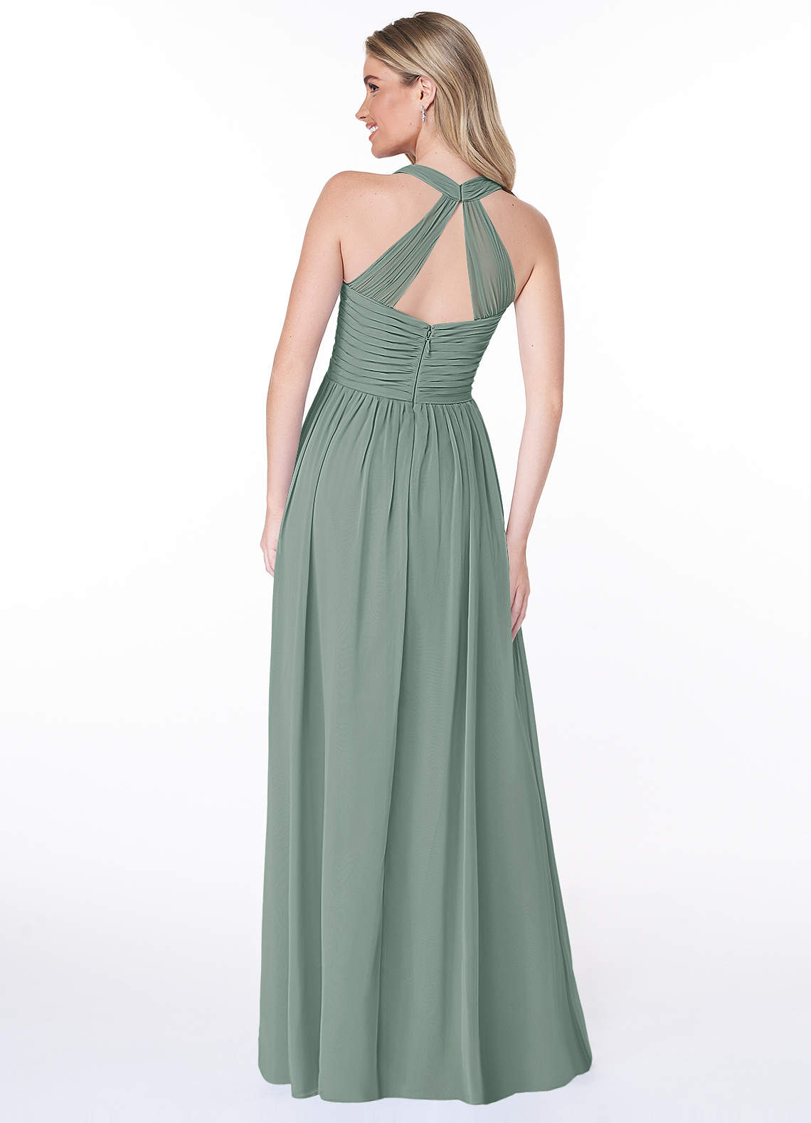 Jaclyn A-Line Halter Chiffon Bridesmaid Dress in Silver Sage