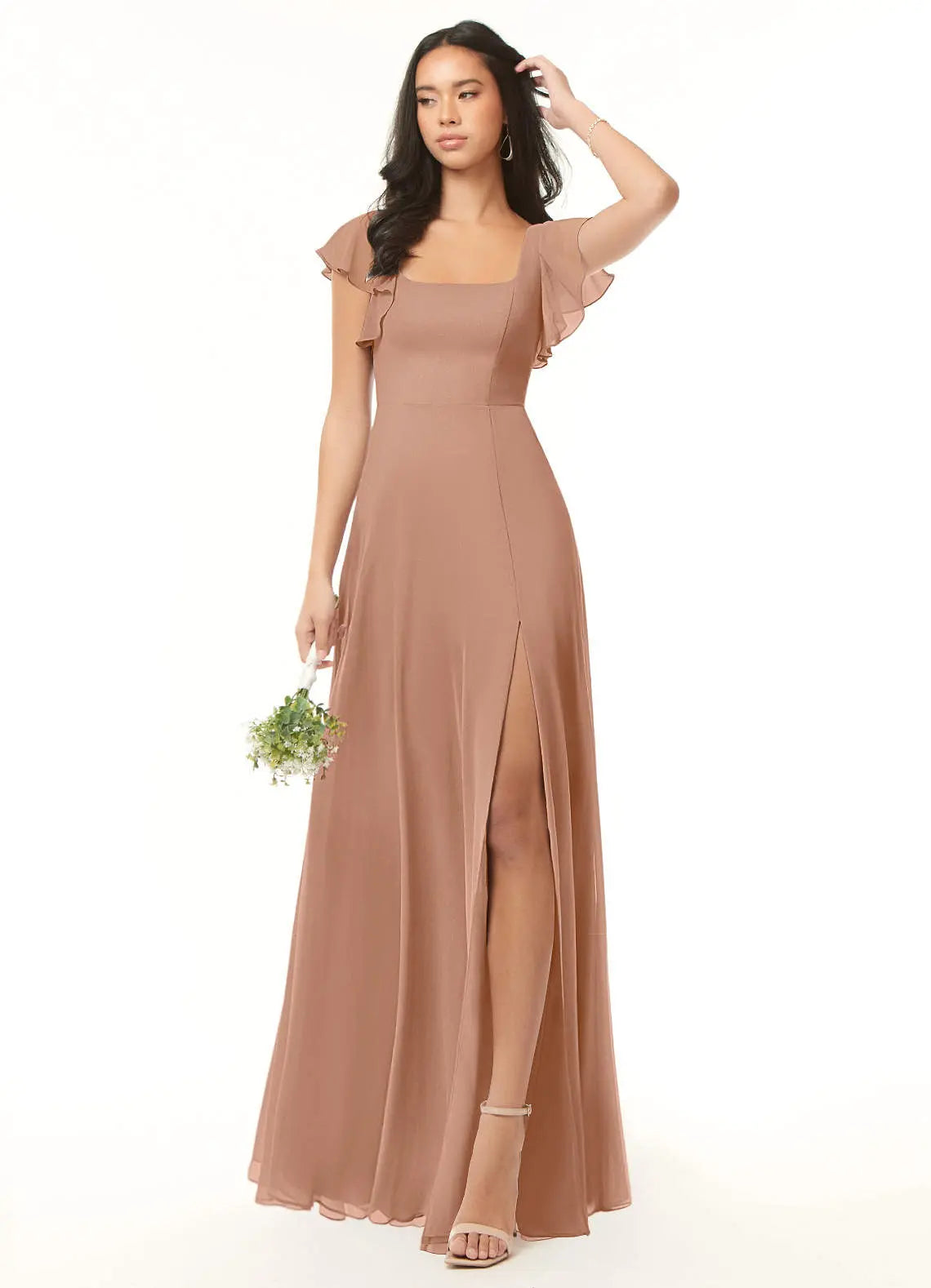 Bondi A-Line Square-Neck Chiffon Bridesmaid Dress in Champagne Rose