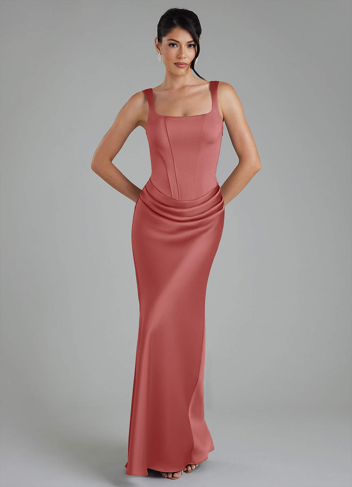 Etta Mermaid Square-Neck Stretch Satin Bridesmaid Dress in Antique Rose