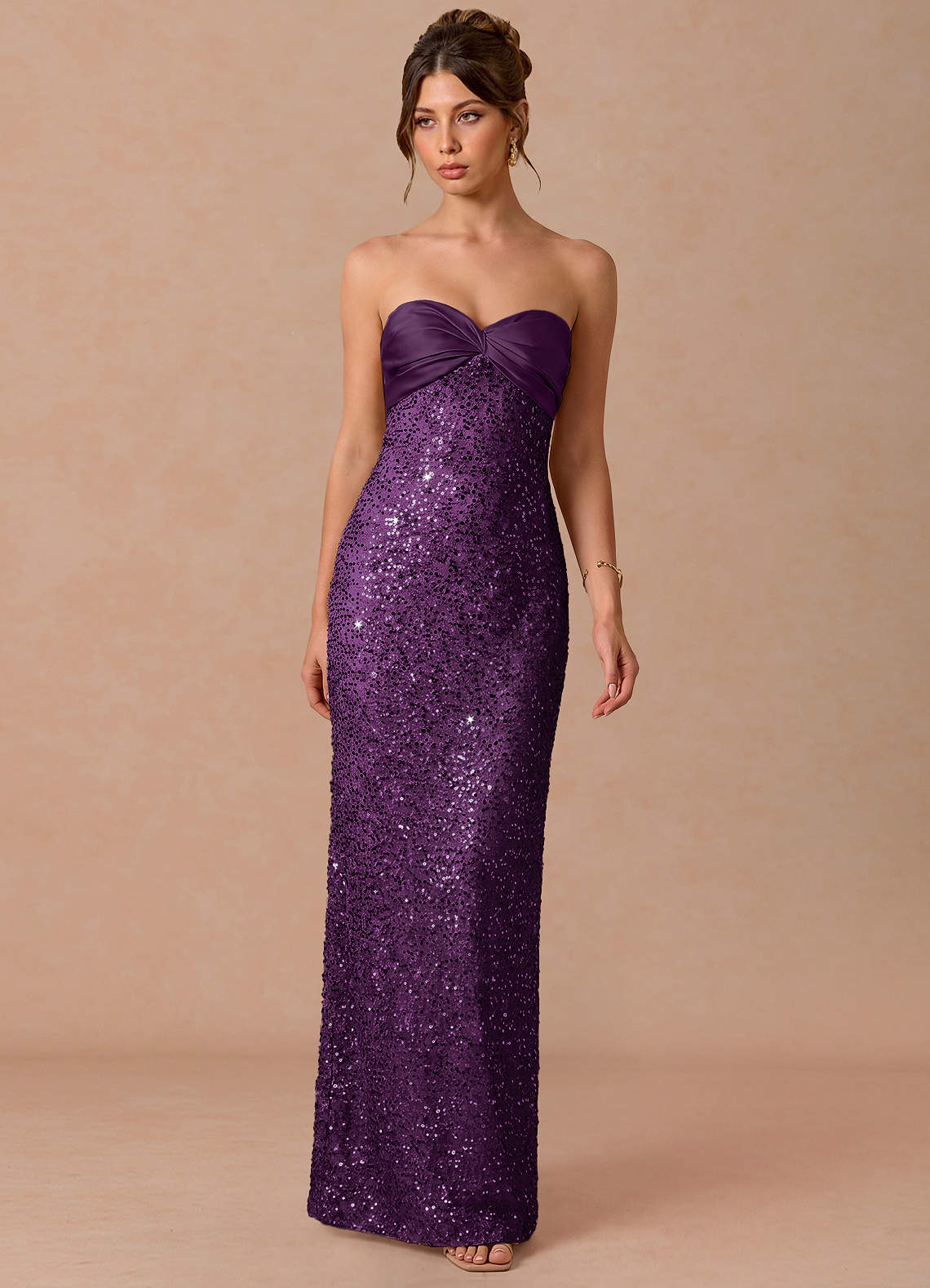 Serelle A-Line Sweetheart Sequin Satin Evening Dress in Grape