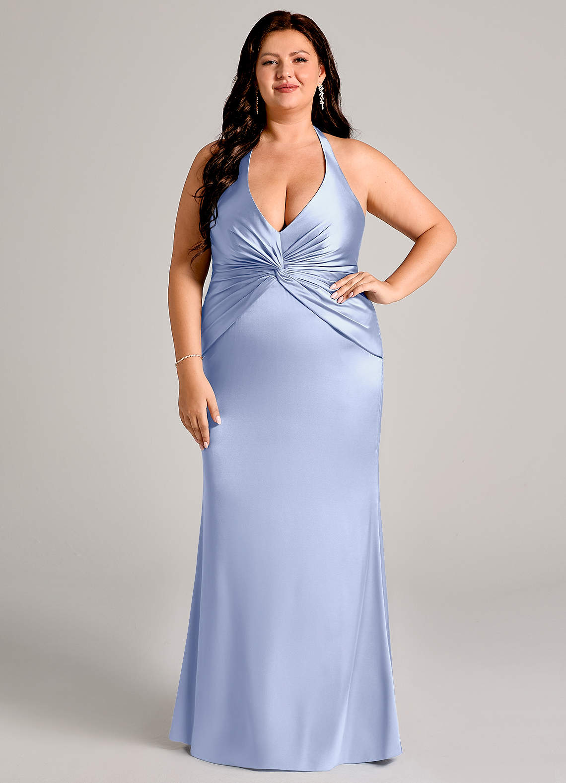 Valerie Mermaid V-Neck Stretch Satin Bridesmaid Dress in Ice
