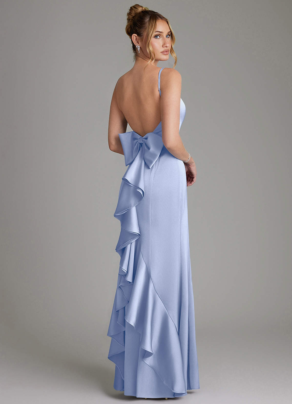 Zherra Mermaid Scoop-Neck Stretch Satin Bridesmaid Dress in Ice