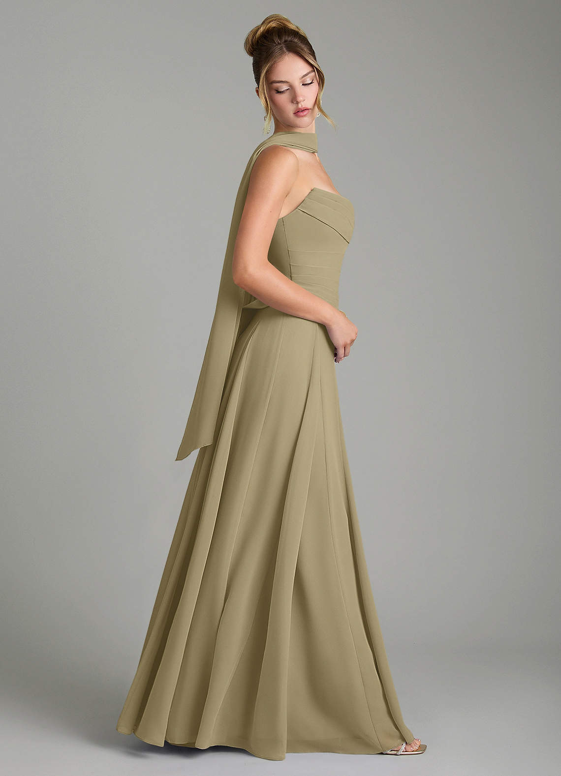 Gabriela A-Line Cowl-Neck Chiffon Bridesmaid Dress in Moss Green