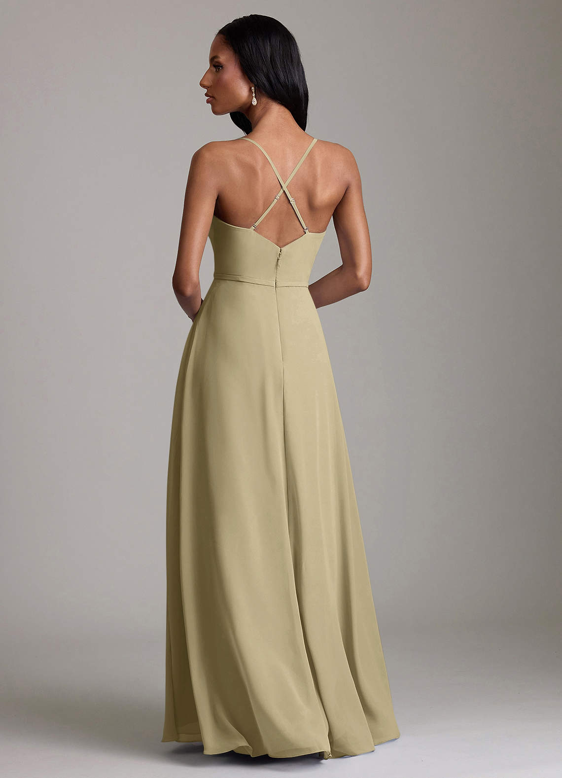 Naeem A-Line V-Neck Chiffon Bridesmaid Dress in Moss Green
