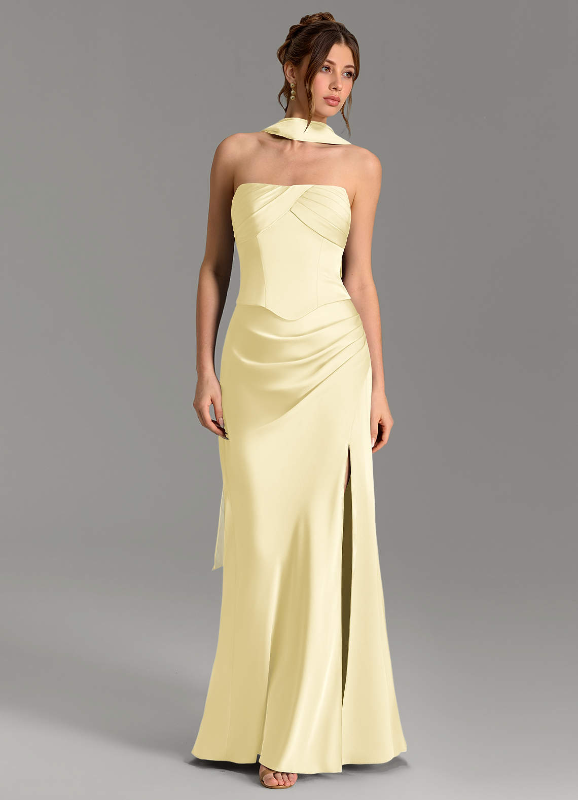 Nicki Sheath Scoop-Neck Stretch Satin Bridesmaid Dress in Lemon Sorbet