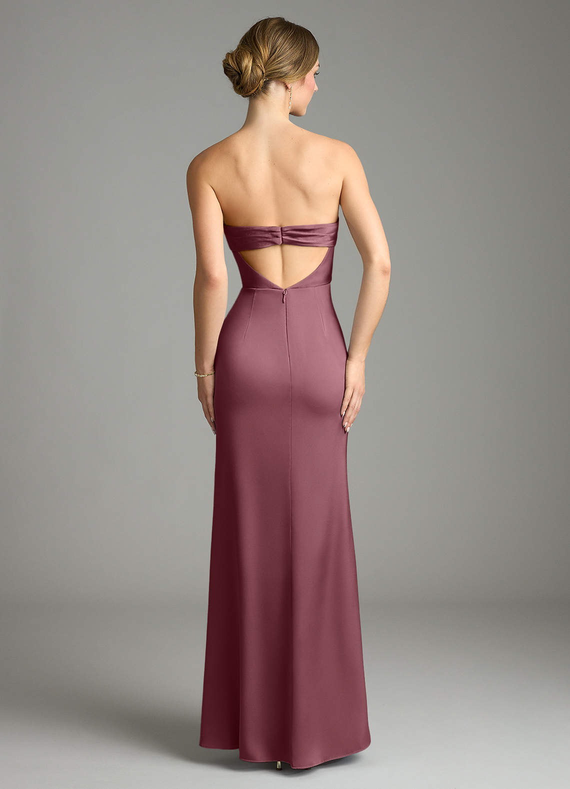 Leonis Mermaid Cowl-Neck Stretch Satin Bridesmaid Dress in Desert Rose