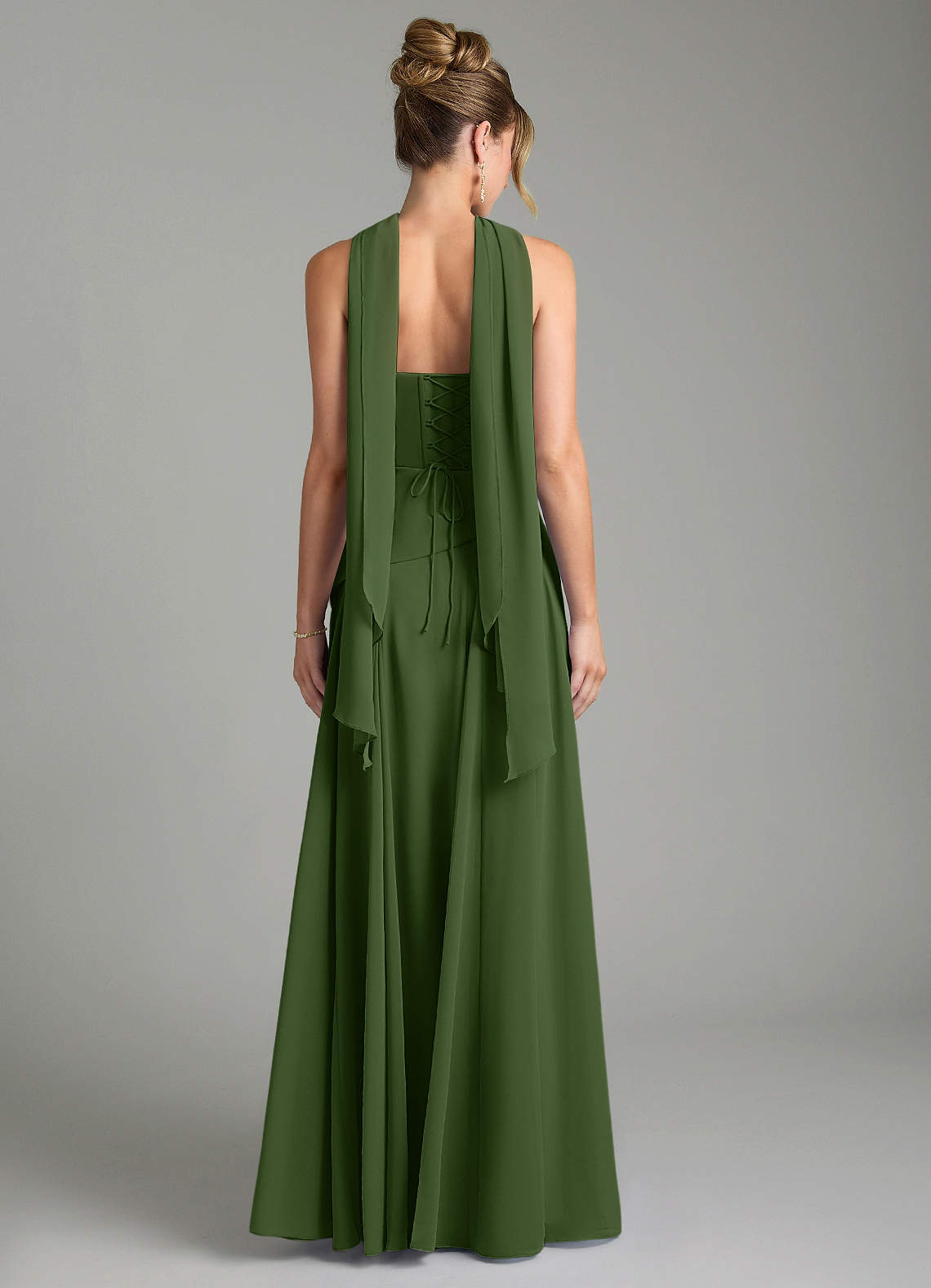 Gabriela A-Line Cowl-Neck Chiffon Bridesmaid Dress in Olive