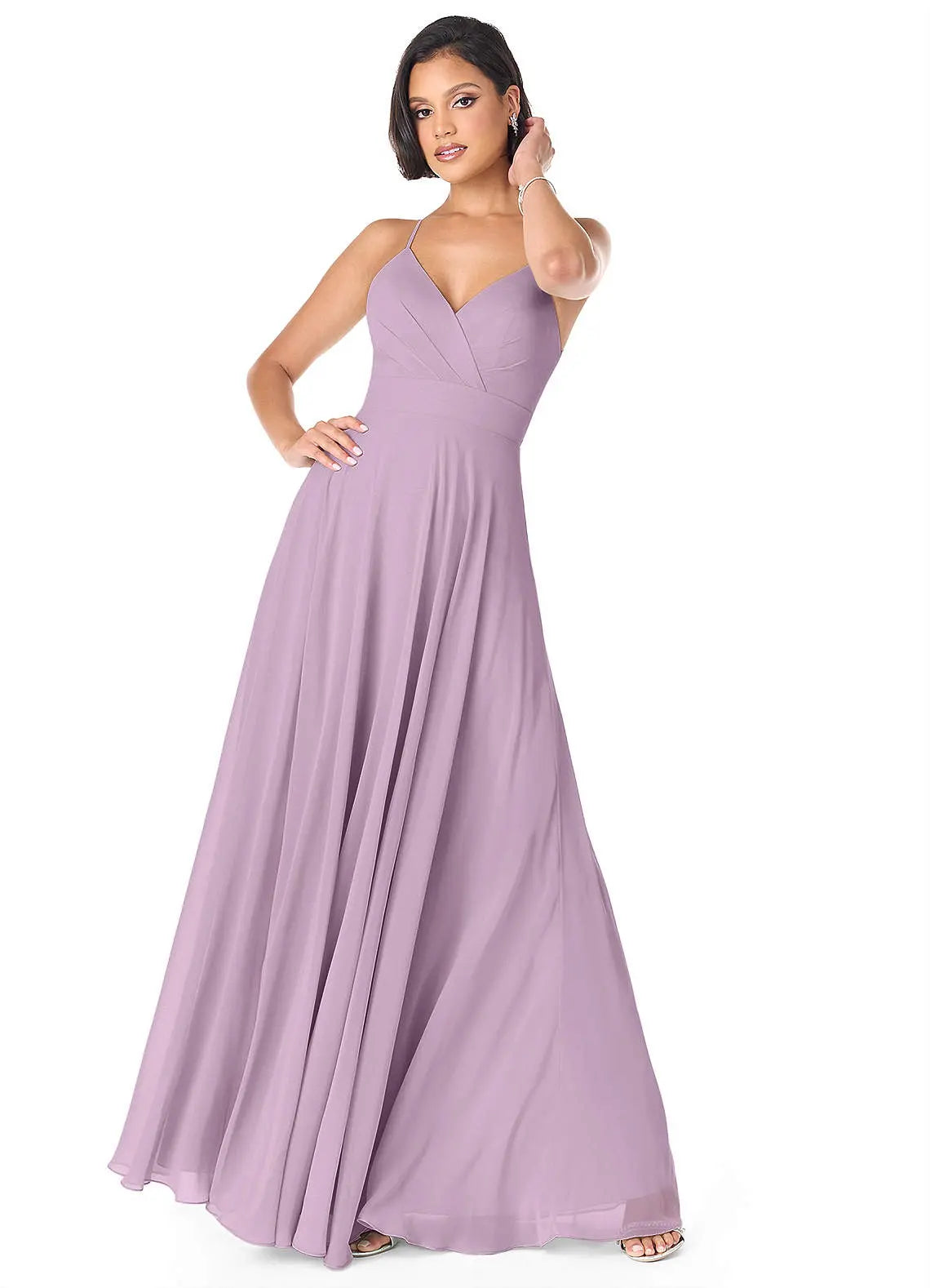 Avelina A-Line V-Neck Chiffon Bridesmaid Dress in Wisteria