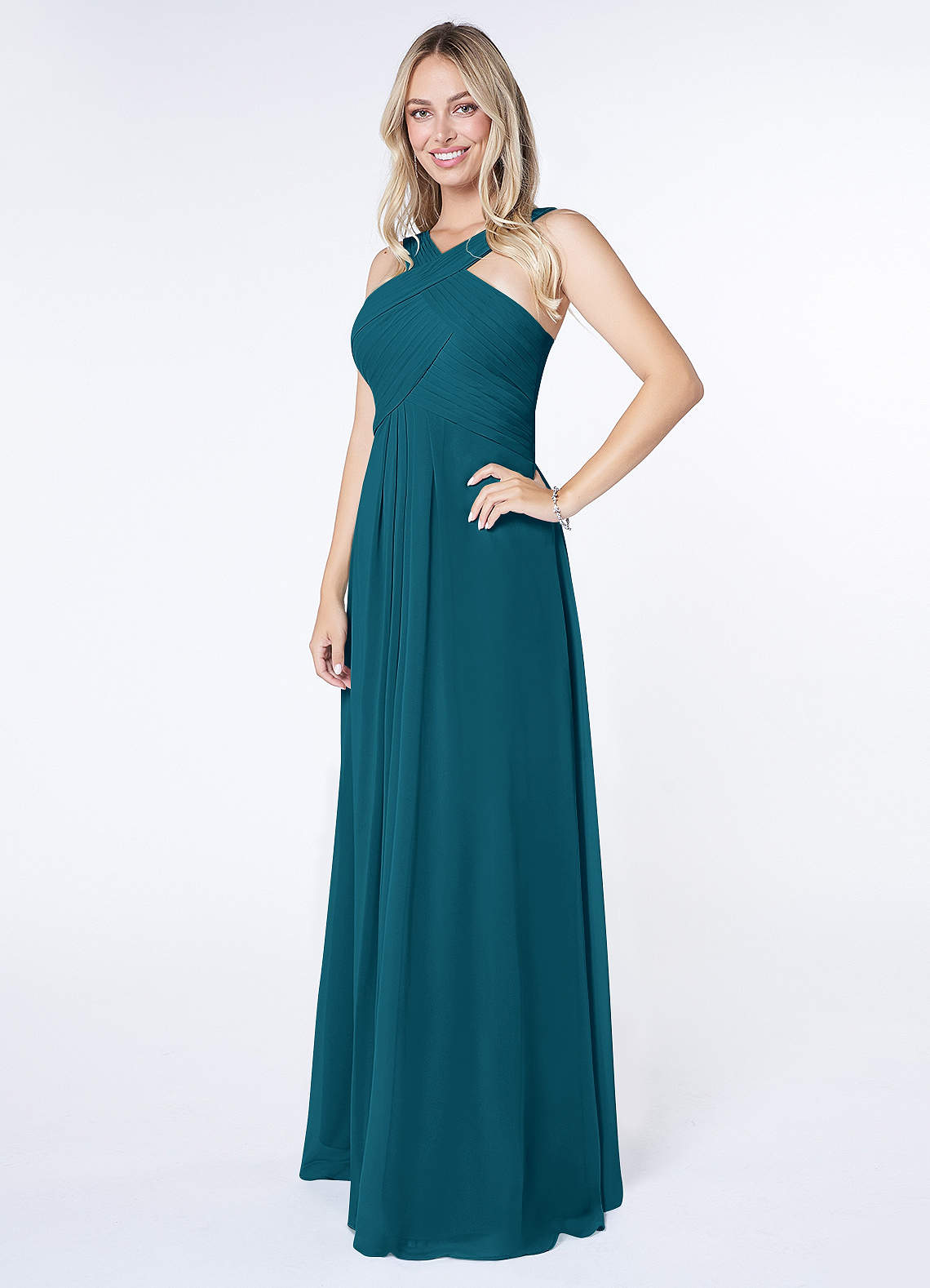 Kaleigh A-Line Halter Chiffon Bridesmaid Dress in Ink Blue
