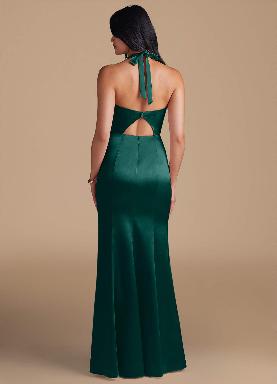 Emeria Sheath Halter Metallic Satin Bridesmaid Dress in Pine