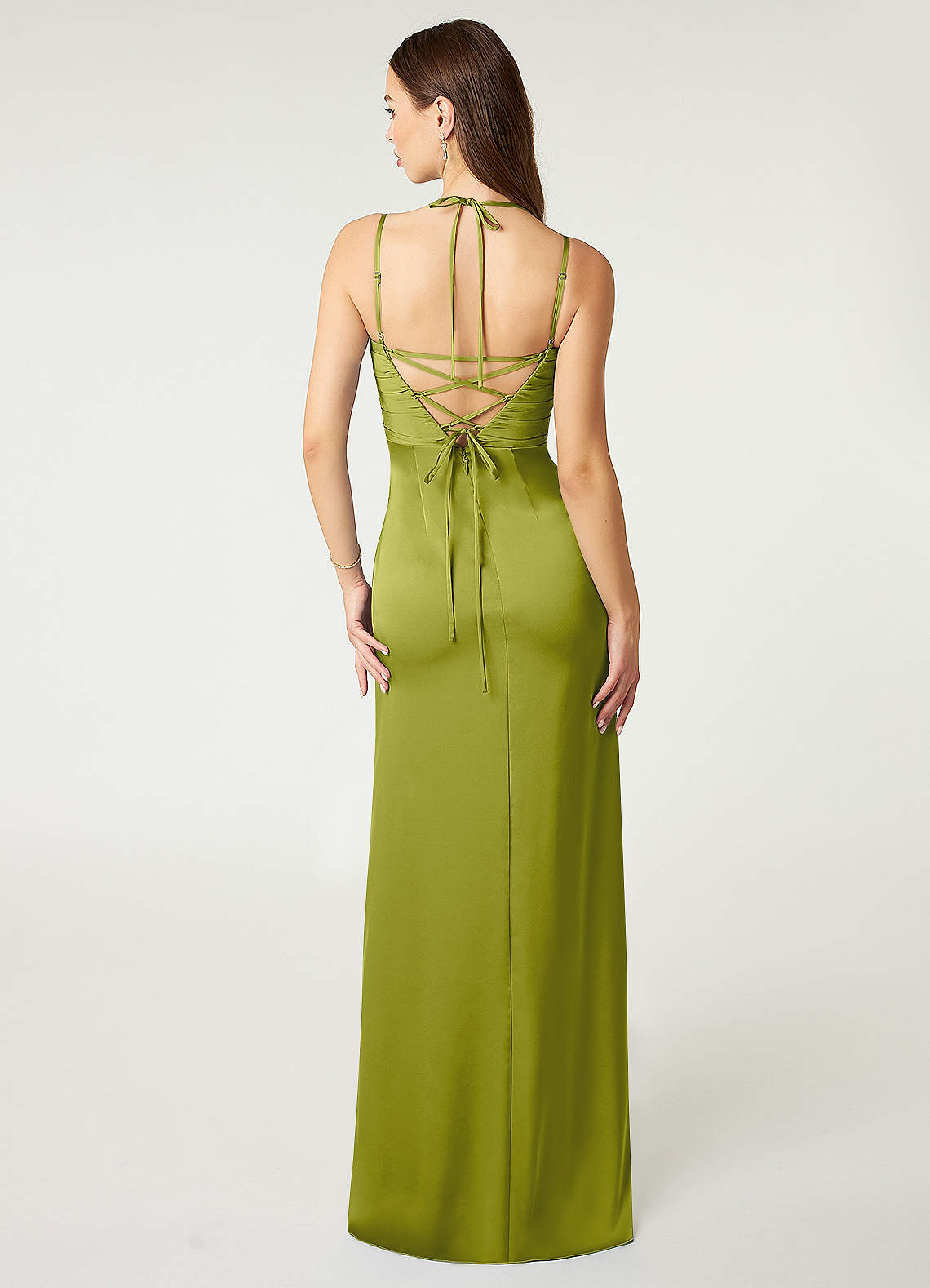 Desi Sheath Halter Stretch Satin Bridesmaid Dress in Lemongrass