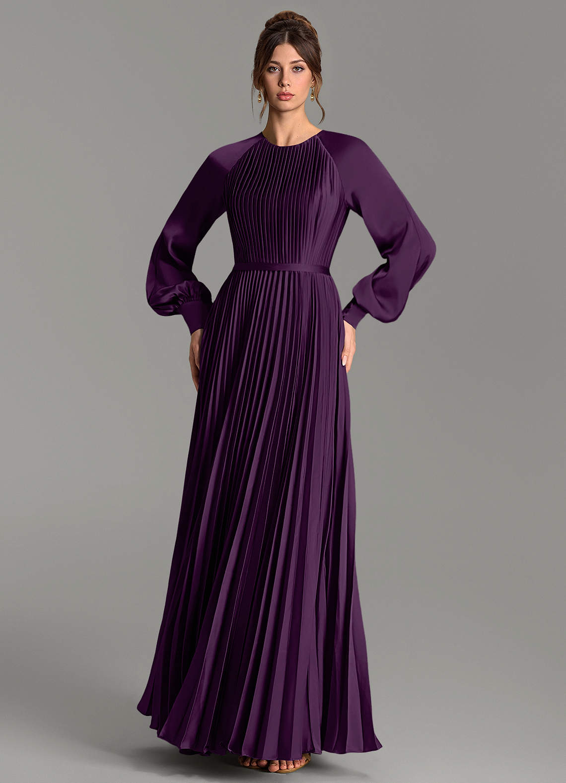 Grayson A-Line Scoop-Neck Stretch Satin Bridesmaid Dress in Grape