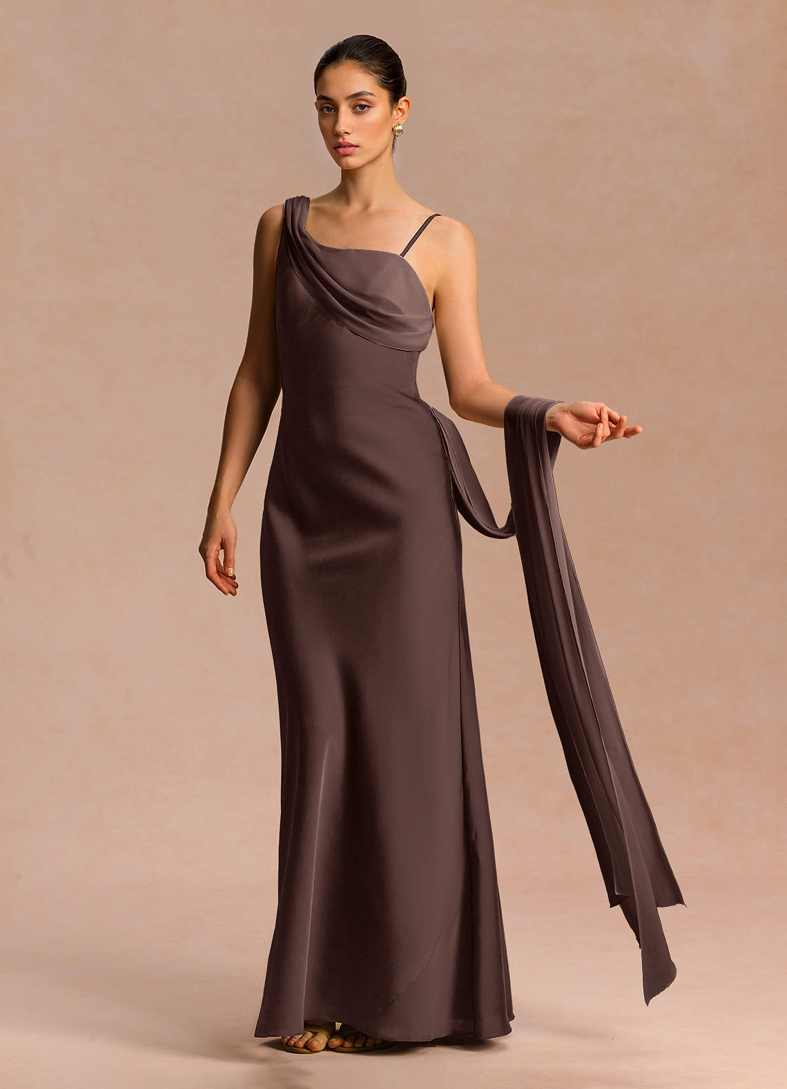 Ixchel A-Line Corset Crepe Chiffon Evening Dress in Black
