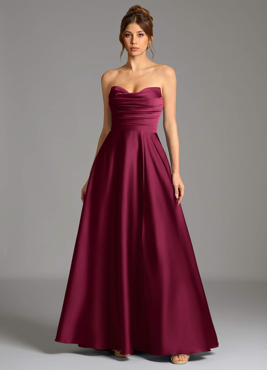 Ayla A-Line Sweetheart Stretch Satin Bridesmaid Dress in Burgundy