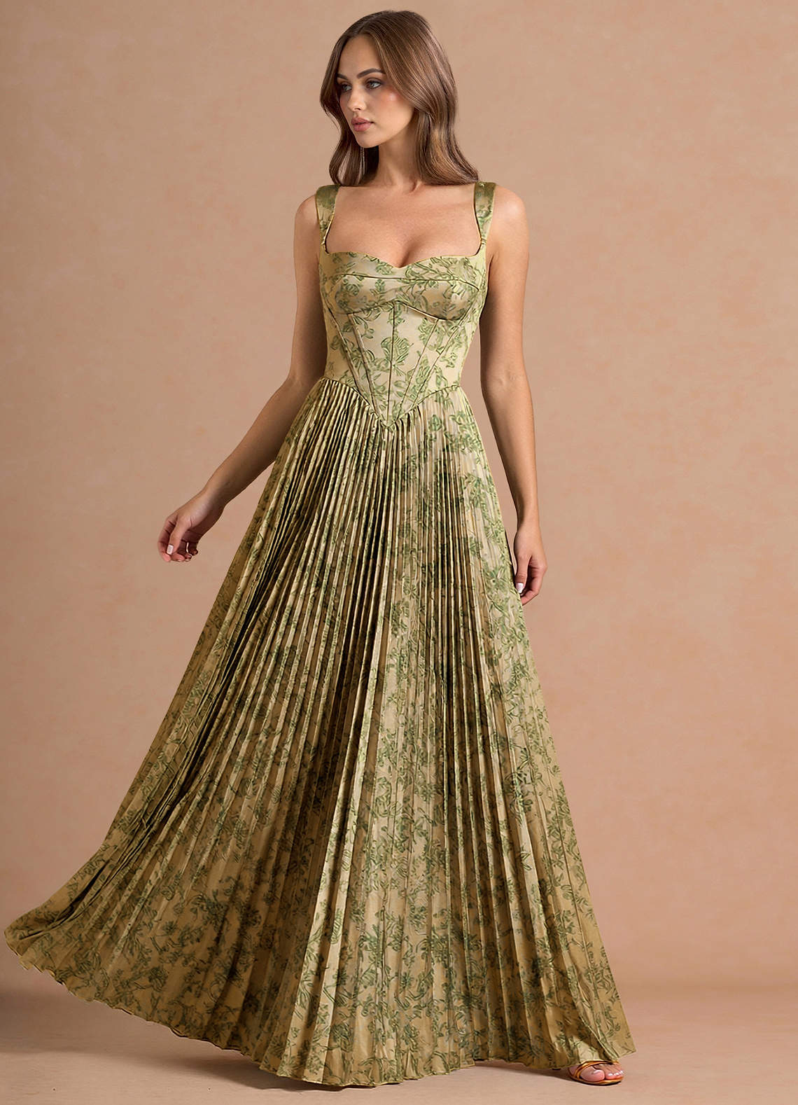 Isonelle A-Line Sweetheart Jacquard Wedding Guest Dress in Green Brown