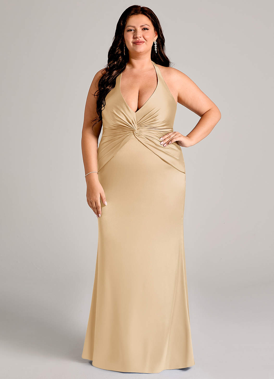 Valerie Mermaid V-Neck Stretch Satin Bridesmaid Dress in Gold