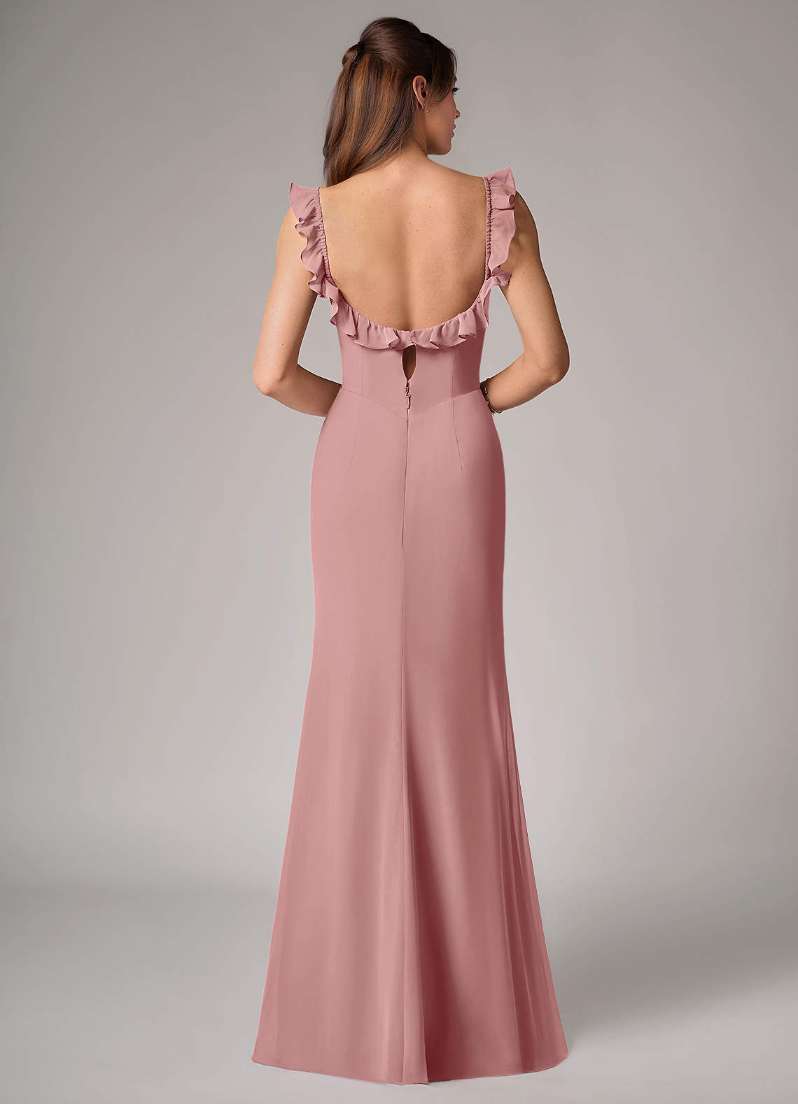Callie Mermaid Scoop-Neck Chiffon Bridesmaid Dress in dusty rose